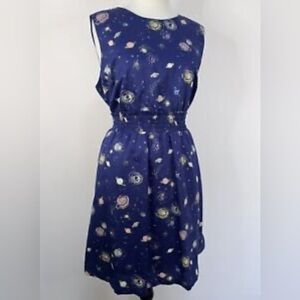 MODCLOTH galaxy print sleeveless mini dress blue 100% cotton large planets
